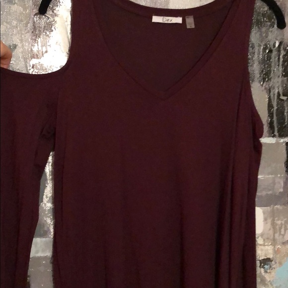 Burgundy Cold Shoulder Long Sleeve Shirt - Picture 2 of 5